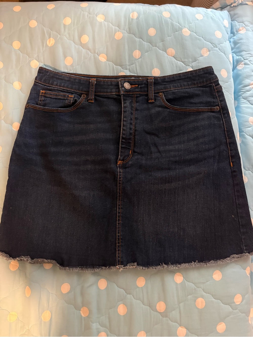 Universal Thread Dark Blue Denim Mini Skirt with Frayed Hem